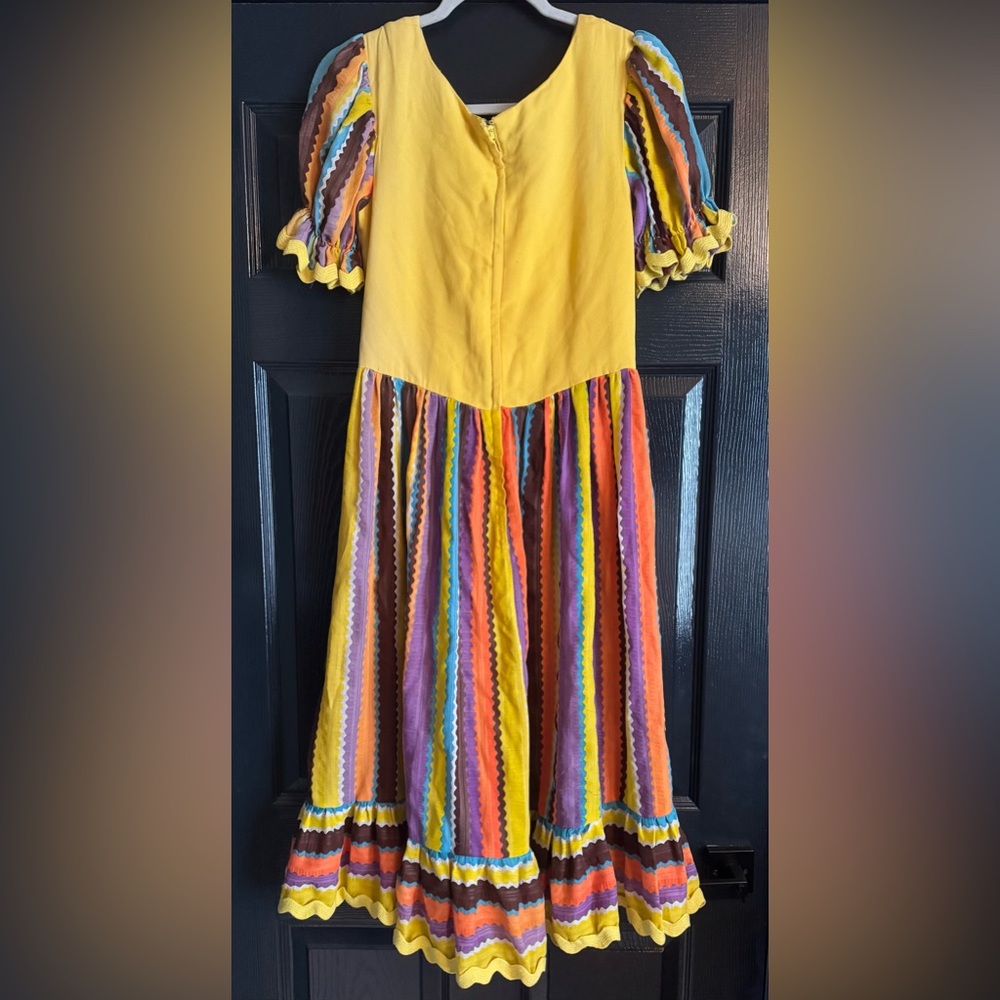 Vintage Women’s 60s 70s Yellow Ruffle Tie Maxi Dress S - Picture 4 of 4